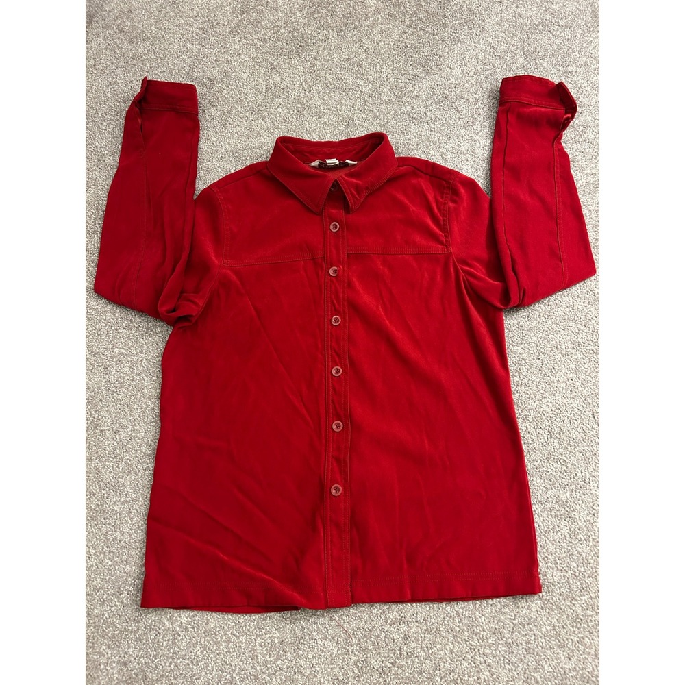 Casual Corner Annex Button Down Shirt Womens L Red Excellent Long Sleeve Stretch